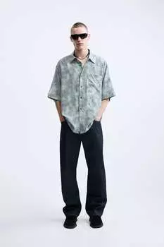 Рубашка с пикселированным принтом Zara, светло-зеленый
