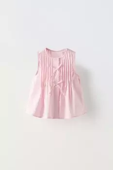 Рубашка с плиссированными бантами ZARA, розовый