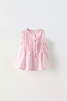 Рубашка с плиссированными бантами ZARA, розовый