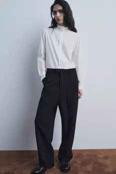 Рубашка с плиссированными воланами ZARA, белый