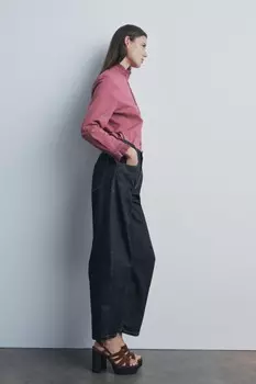 Рубашка с плиссированными воланами ZARA, розовый