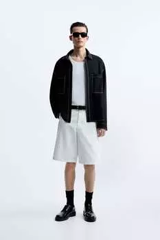Рубашка с покрытием с контрастной цветной прошивкой Zara, черный