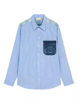 Рубашка с полосатыми вставками Pierre-Louis Mascia, синий