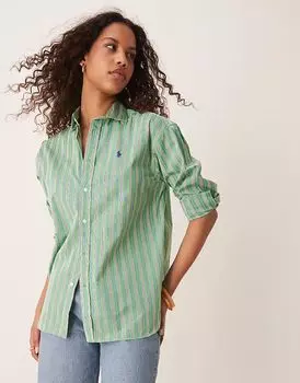Рубашка с полосками в виде логотипа Polo Ralph Lauren зеленого и желтого цветов