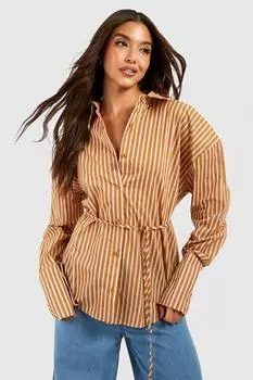 Рубашка с полоской choc с глубокими манжетами Boohoo, шоколадный