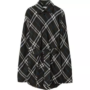 Рубашка с поясом в клетку Burberry, черный