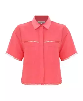 Рубашка с потайной планкой на пуговицах и декоративными вставками Kocca, оранжевый