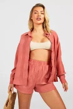 Рубашка с прибором и коротким пляжным из двух частей Boohoo, мокка