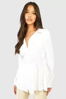 Рубашка с пригоранным поясом Boohoo, слоновая кость