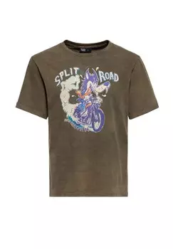 Рубашка с принтом Acid Washed Split The Road KING KEROSIN, оливково-зеленый