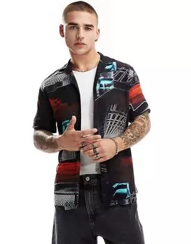 Рубашка с принтом «Аркадный город» в стиле «Уголовное повреждение» в цвете «мульти»