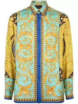 Рубашка с принтом Barocco VERSACE, синий