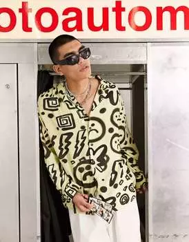 Рубашка с принтом COLLUSION в винтажном кремовом стиле