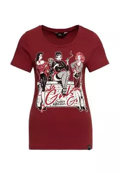 Рубашка с принтом и эффектным винтажным принтом спереди в стиле пин-ап Девочки Девочки Девочки Queen Kerosin, цвет Terra