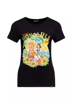 Рубашка с принтом и гавайским принтом Гонолулу QUEEN KEROSIN, черный