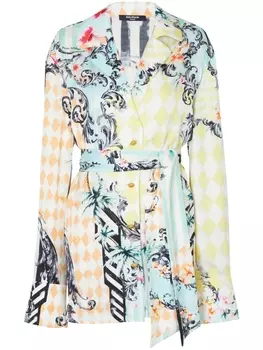 Рубашка с принтом и поясом Balmain, синий