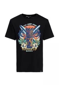 Рубашка с принтом и ретро-принтом спереди в дизайне «Тикки-Серф» Tiki Surf Shop KING KEROSIN, черный
