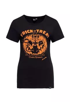 Рубашка с принтом и винтажным принтом Helloween спереди Trick Or Treat QUEEN KEROSIN, черный