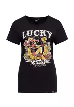 Рубашка с принтом и винтажным принтом спереди в стиле пин-ап Lucky QUEEN KEROSIN, черный