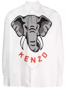 Рубашка с принтом Kenzo Elephant и завязками, белый