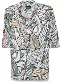 Рубашка с принтом листьев Giorgio Armani, синий