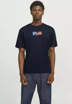 Рубашка с принтом LOGO RUNDHALS Jack & Jones, темно-синий