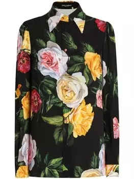 Рубашка с принтом роз Dolce & Gabbana, черный