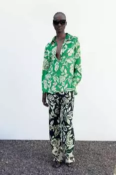 Рубашка с принтом с атласной отделкой ZARA, разноцветный