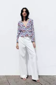 Рубашка с принтом с расширенными рукавами ZARA, разноцветный