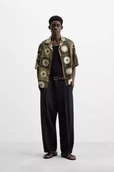 Рубашка с принтом солнца ZARA, хаки