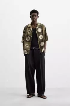 Рубашка с принтом солнца ZARA, хаки