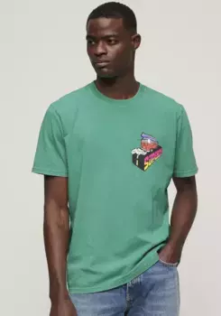 Рубашка с принтом Superdry "SD-NEON TRAVEL CHEST LOOSE TEE", зеленый