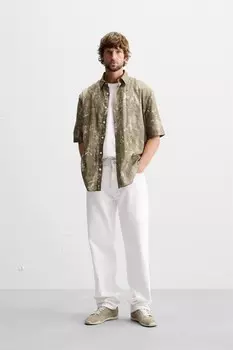 Рубашка с принтом tie-dye ZARA, хаки