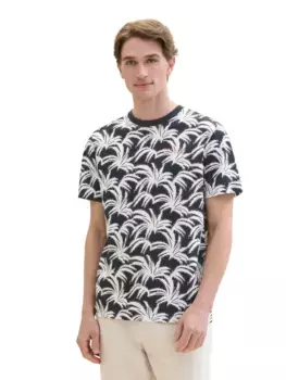 Рубашка с принтом TOM TAILOR и принтом по всей поверхности, цвет Navy White Leaf Design