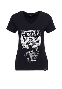 Рубашка с принтом, V-образным вырезом и принтом на передней штанге Queen Kerosin, черный