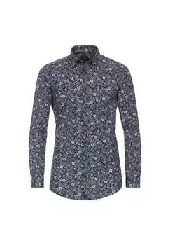 Рубашка с принтом в деловом стиле облегающая фигуру Venti, синий