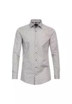 Рубашка с принтом в деловом стиле облегающая фигуру Venti, бежевый