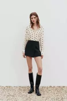Рубашка с принтом в гороток ZARA, экрю/черный