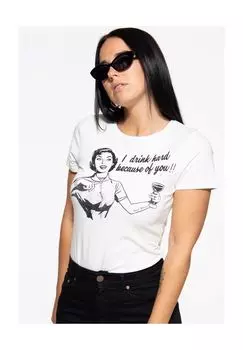 Рубашка с принтом в стиле ретро I Drink Hard Queen Kerosin, экрю