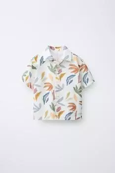 Рубашка с принтом в виде листьев ZARA, разноцветный