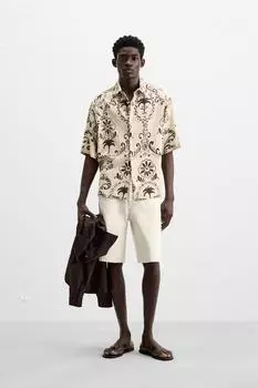 Рубашка с принтом ZARA, бежевый