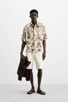Рубашка с принтом ZARA, бежевый