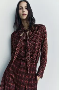 Рубашка с принтом ZARA, темно-оранжевый