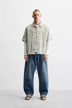 Рубашка с принтом ZARA, зеленоватый