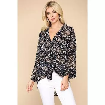 Рубашка с принтом животных, воротником на пуговицах и лацканами, нагрудным карманом FASHNZFAB, цвет navy mix