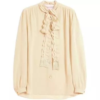 Рубашка с прямым подолом и оборками Valentino, светло-бежевый