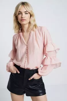 Рубашка с пуговицами и оборками River Island, розовый