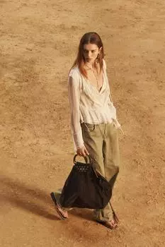 Рубашка с расклешенным рукавом ZARA, бежевый