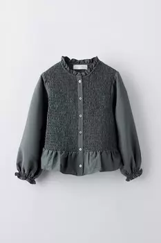 Рубашка с растяженной деталью ZARA, антрацитово-серый