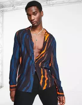 Рубашка с разноцветным принтом под зебру ASOS DESIGN Deep Revere